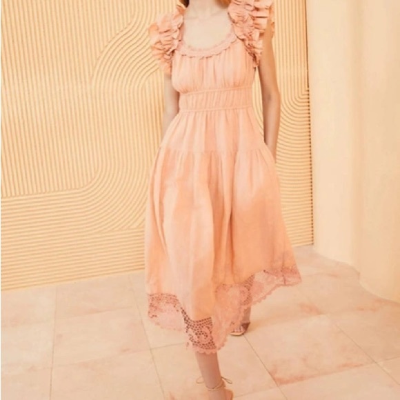 ulla johnson leona midi ruffle crochet inset dress in azaelia pink 12 - Picture 1 of 6
